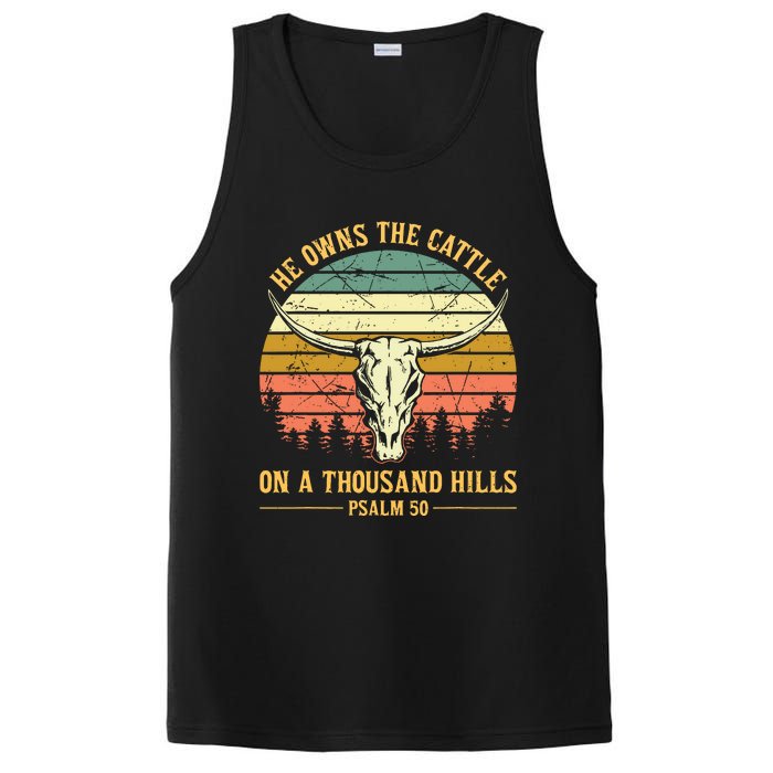 He Owns The Cattle On A Thousand Hills Bull Skull Christian PosiCharge Competitor Tank