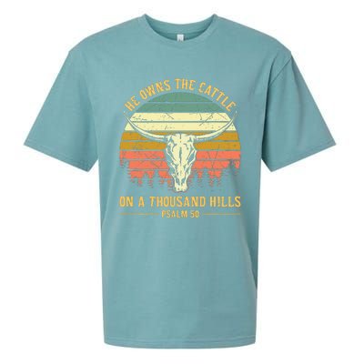 He Owns The Cattle On A Thousand Hills Bull Skull Christian Sueded Cloud Jersey T-Shirt