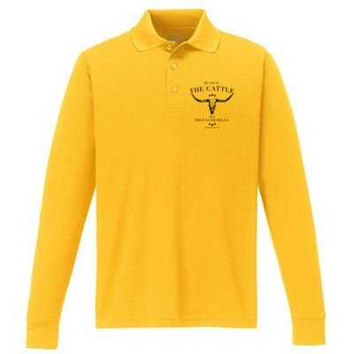 He Owns The Cattle On A Thousand Hills Performance Long Sleeve Polo