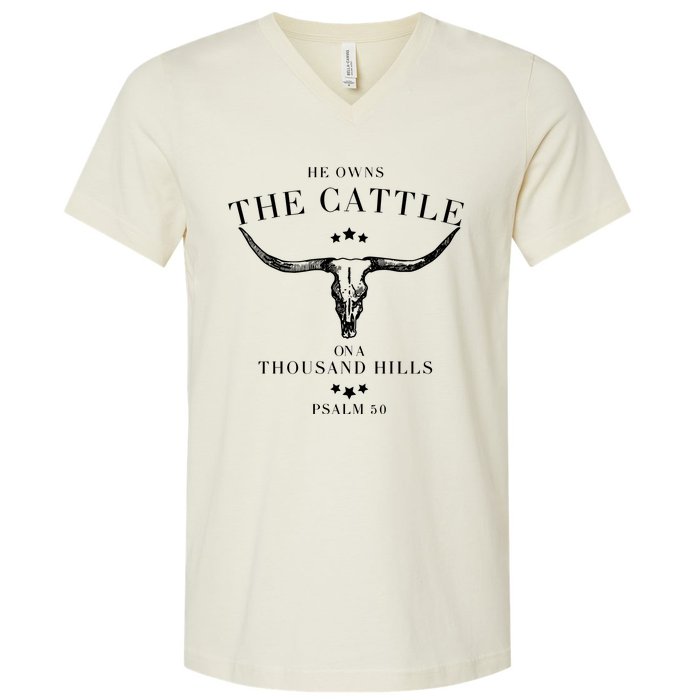 He Owns The Cattle On A Thousand Hills V-Neck T-Shirt