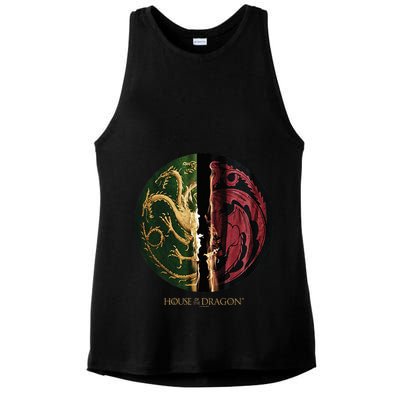 H.O.U.S.E Of The Dragon Green Vs Black H.O.U.S.E Targaryen Emblem Ladies PosiCharge Tri-Blend Wicking Tank