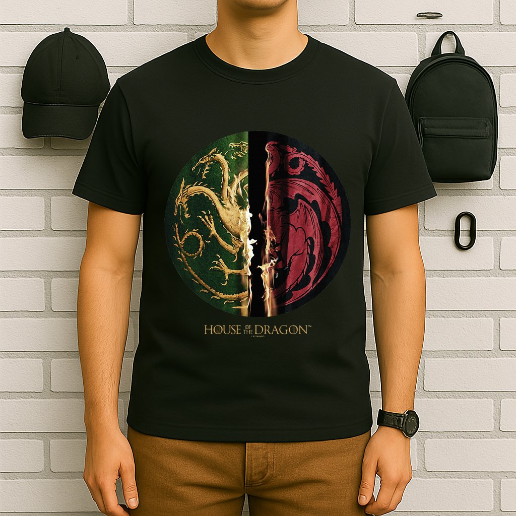 H.O.U.S.E Of The Dragon Green Vs Black H.O.U.S.E Targaryen Emblem T-Shirt