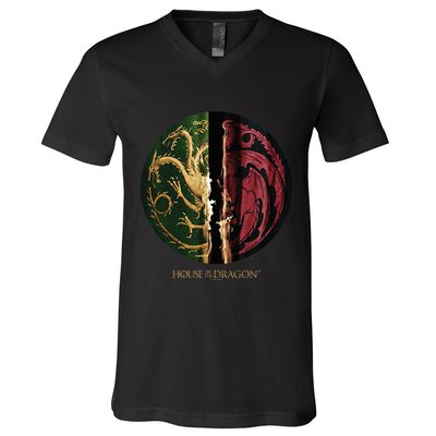 H.O.U.S.E Of The Dragon Green Vs Black H.O.U.S.E Targaryen Emblem V-Neck T-Shirt
