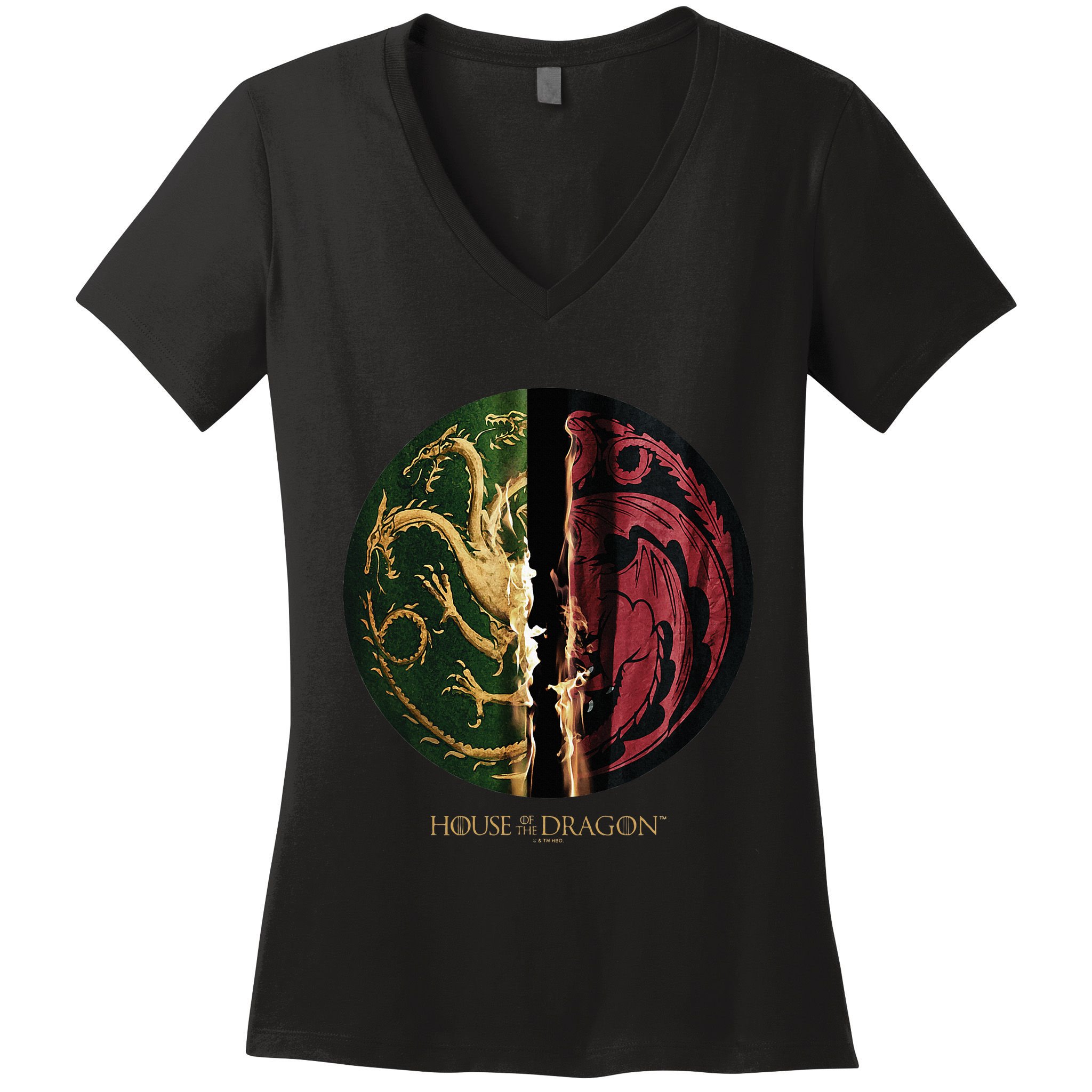 H.O.U.S.E Of The Dragon Green Vs Black H.O.U.S.E Targaryen Emblem Women's V-Neck T-Shirt