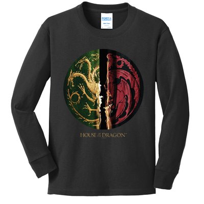 H.O.U.S.E Of The Dragon Green Vs Black H.O.U.S.E Targaryen Emblem Kids Long Sleeve Shirt