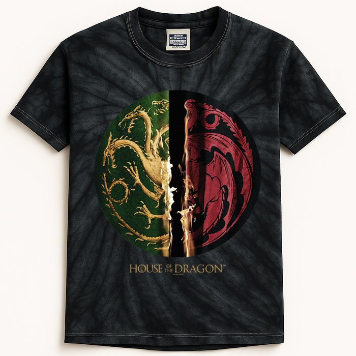 H.O.U.S.E Of The Dragon Green Vs Black H.O.U.S.E Targaryen Emblem Kids Tie-Dye T-Shirt