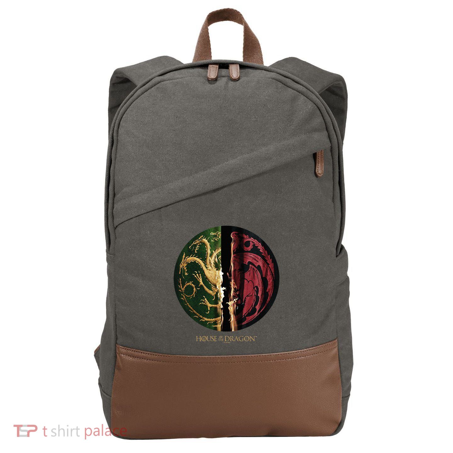 H.O.U.S.E Of The Dragon Green Vs Black H.O.U.S.E Targaryen Emblem Cotton Canvas Backpack