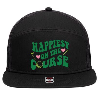 Happiest On The Course Golf Cute Golf 7 Panel Mesh Trucker Snapback Hat