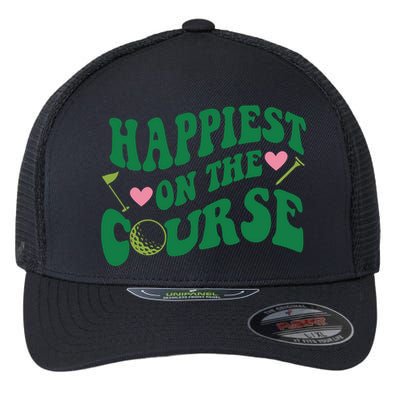 Happiest On The Course Golf Cute Golf Flexfit Unipanel Trucker Cap