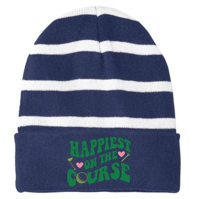 Happiest On The Course Golf Cute Golf Striped Beanie with Solid Band