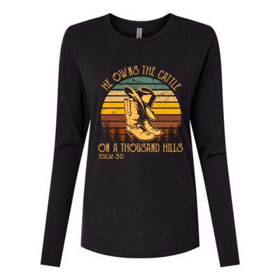 He Owns The Cattle On A Thousand Hills Psalm 50 Cowboy Boots Womens Cotton Relaxed Long Sleeve T-Shirt