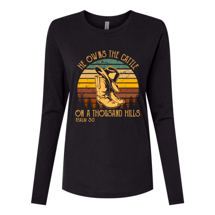 He Owns The Cattle On A Thousand Hills Psalm 50 Cowboy Boots Womens Cotton Relaxed Long Sleeve T-Shirt