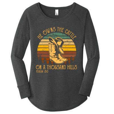 He Owns The Cattle On A Thousand Hills Psalm 50 Cowboy Boots Women's Perfect Tri Tunic Long Sleeve Shirt