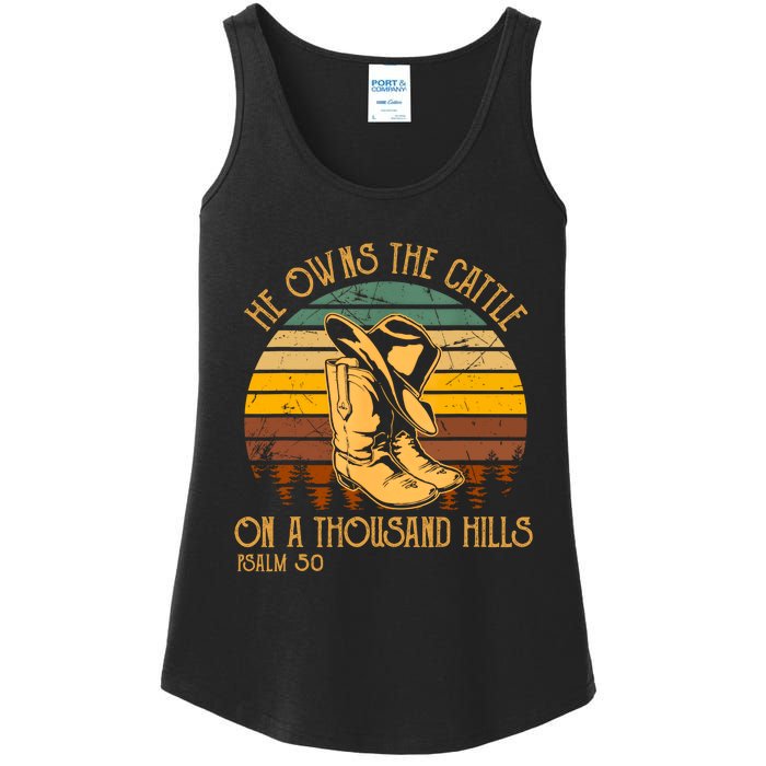 He Owns The Cattle On A Thousand Hills Psalm 50 Cowboy Boots Ladies Essential Tank