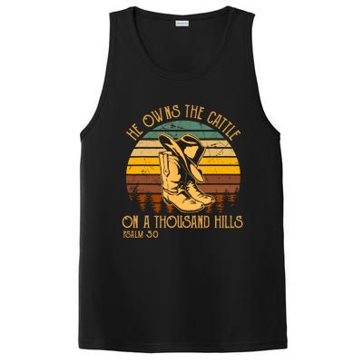 He Owns The Cattle On A Thousand Hills Psalm 50 Cowboy Boots PosiCharge Competitor Tank