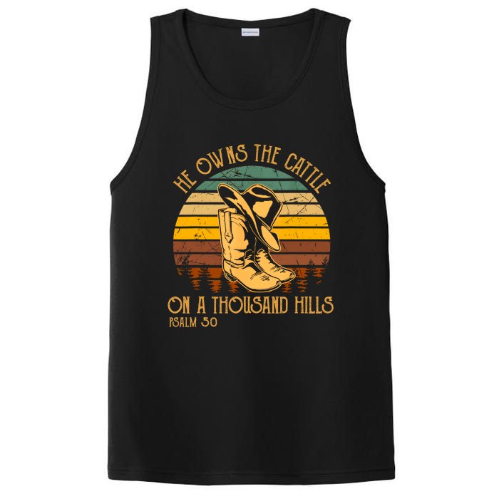 He Owns The Cattle On A Thousand Hills Psalm 50 Cowboy Boots PosiCharge Competitor Tank