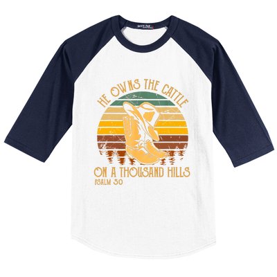 He Owns The Cattle On A Thousand Hills Psalm 50 Cowboy Boots Baseball Sleeve Shirt