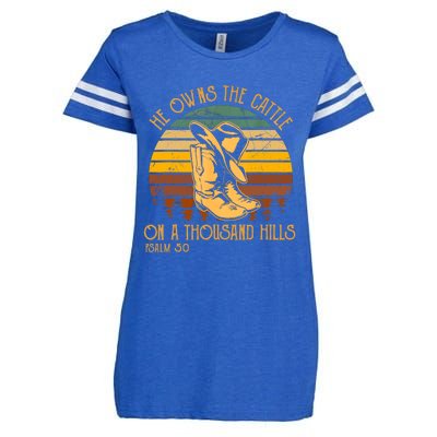 He Owns The Cattle On A Thousand Hills Psalm 50 Cowboy Boots Enza Ladies Jersey Football T-Shirt