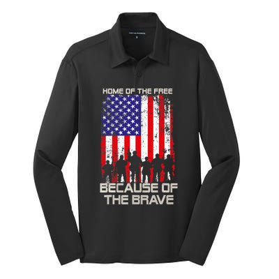 Home Of The Free Because Of The Brave Patriotic Veterans Silk Touch Performance Long Sleeve Polo