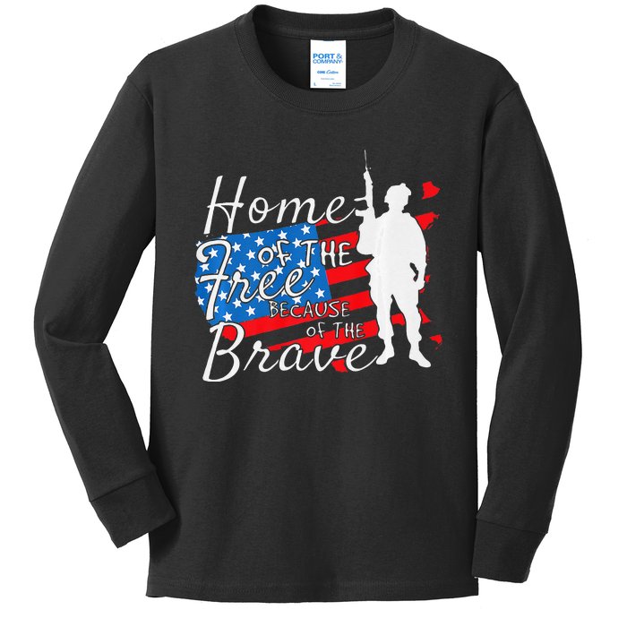 Home Of The Free Because Of The Brave July 4th Kids Long Sleeve Shirt