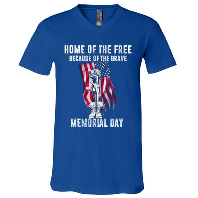 Home Of The Free Because Of The Brave Memorial Day Gift V-Neck T-Shirt