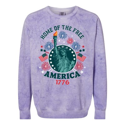 Home Of The Free The Statue Of Liberty 4th Of July Colorblast Crewneck Sweatshirt