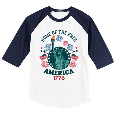 Home Of The Free The Statue Of Liberty 4th Of July Baseball Sleeve Shirt