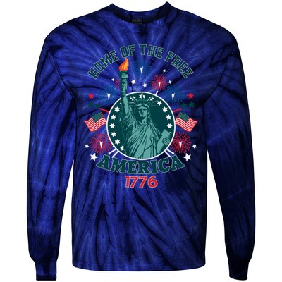 Home Of The Free The Statue Of Liberty 4th Of July Tie-Dye Long Sleeve Shirt