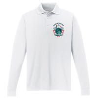 Home Of The Free The Statue Of Liberty 4th Of July Performance Long Sleeve Polo