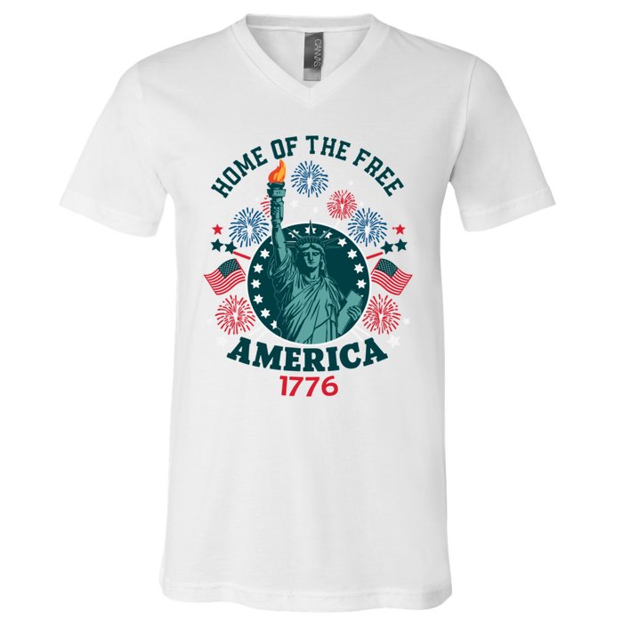 Home Of The Free The Statue Of Liberty 4th Of July V-Neck T-Shirt