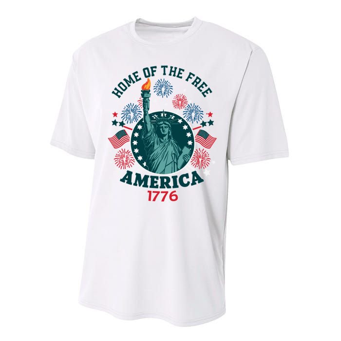 Home Of The Free The Statue Of Liberty 4th Of July Performance Sprint T-Shirt