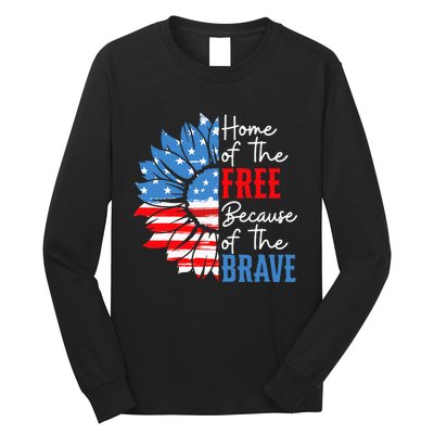 Home Of The Free Because Of The Brave Sunflower 4th Of July Long Sleeve Shirt