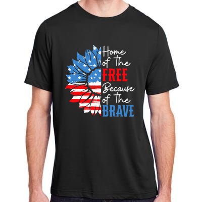 Home Of The Free Because Of The Brave Sunflower 4th Of July Adult ChromaSoft Performance T-Shirt