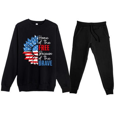 Home Of The Free Because Of The Brave Sunflower 4th Of July Premium Crewneck Sweatsuit Set