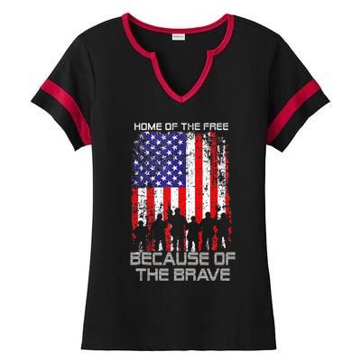 Home Of The Free Because Of The Brave Patriotic Veterans Ladies Halftime Notch Neck Tee