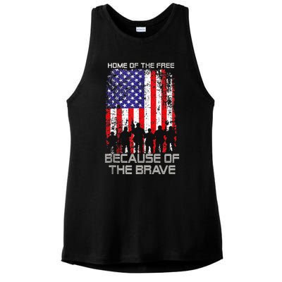 Home Of The Free Because Of The Brave Patriotic Veterans Ladies PosiCharge Tri-Blend Wicking Tank