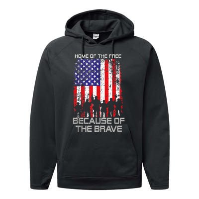 Home Of The Free Because Of The Brave Patriotic Veterans Performance Fleece Hoodie