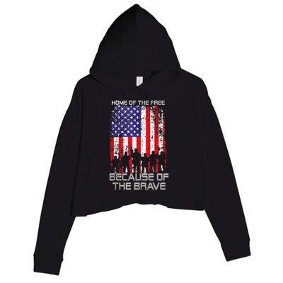 Home Of The Free Because Of The Brave Patriotic Veterans Crop Fleece Hoodie