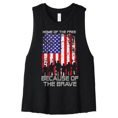 Home Of The Free Because Of The Brave Patriotic Veterans Women's Racerback Cropped Tank