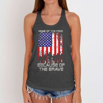 Home Of The Free Because Of The Brave Patriotic Veterans Women's Knotted Racerback Tank