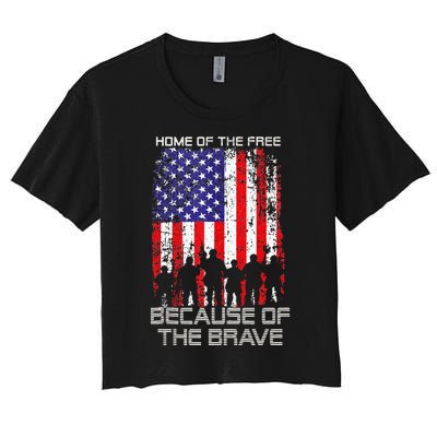 Home Of The Free Because Of The Brave Patriotic Veterans Women's Crop Top Tee