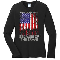 Home Of The Free Because Of The Brave Patriotic Veterans Ladies Long Sleeve Shirt