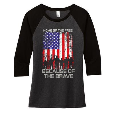 Home Of The Free Because Of The Brave Patriotic Veterans Women's Tri-Blend 3/4-Sleeve Raglan Shirt