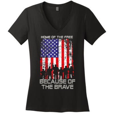 Home Of The Free Because Of The Brave Patriotic Veterans Women's V-Neck T-Shirt