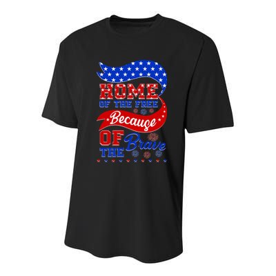 Home Of The Free Because Of The Brave 4th Of July Youth Performance Sprint T-Shirt