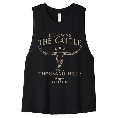 He Owns The Cattle On A Thousand Hills Psalm 50 Women's Racerback Cropped Tank