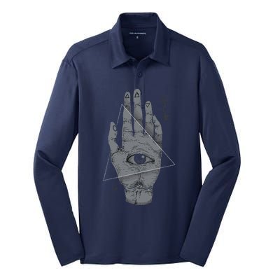 HAND OF THE MYSTERIES Alchemy Symbol Occult Sacred Geometry Silk Touch Performance Long Sleeve Polo