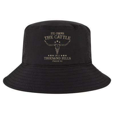 He Owns The Cattle On A Thousand Hills Psalm 50 Vintage Cow Cool Comfort Performance Bucket Hat