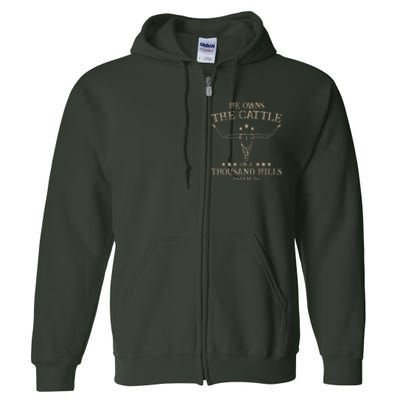 He Owns The Cattle On A Thousand Hills Psalm 50 Vintage Cow Full Zip Hoodie