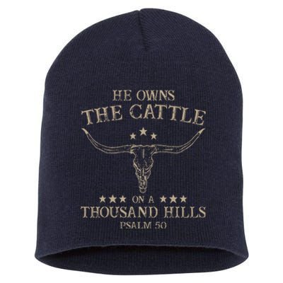 He Owns The Cattle On A Thousand Hills Psalm 50 Vintage Cow Short Acrylic Beanie